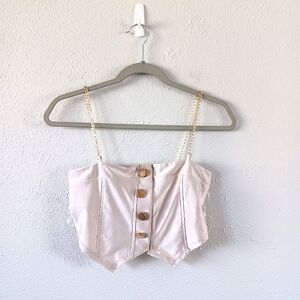 Cream Button-Up Crop Top Chain Strap
